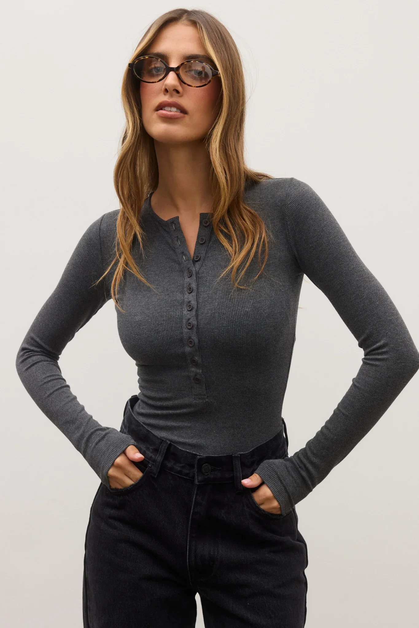 BAYSE BRAND Womens Lara Bodysuit - Dark Heather Grey - Image 3