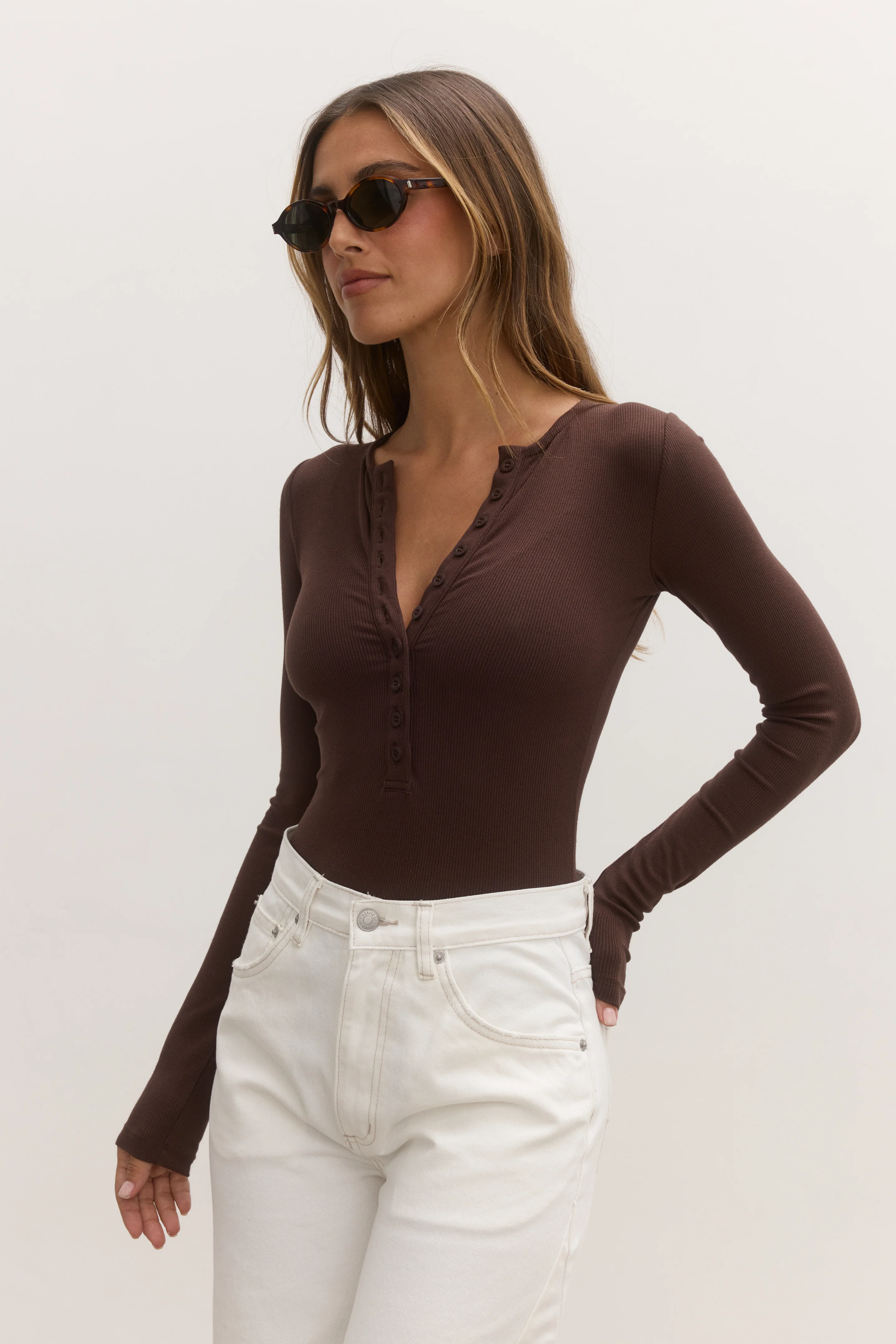 BAYSE BRAND Womens Lara Bodysuit in Chocolate - Image 3