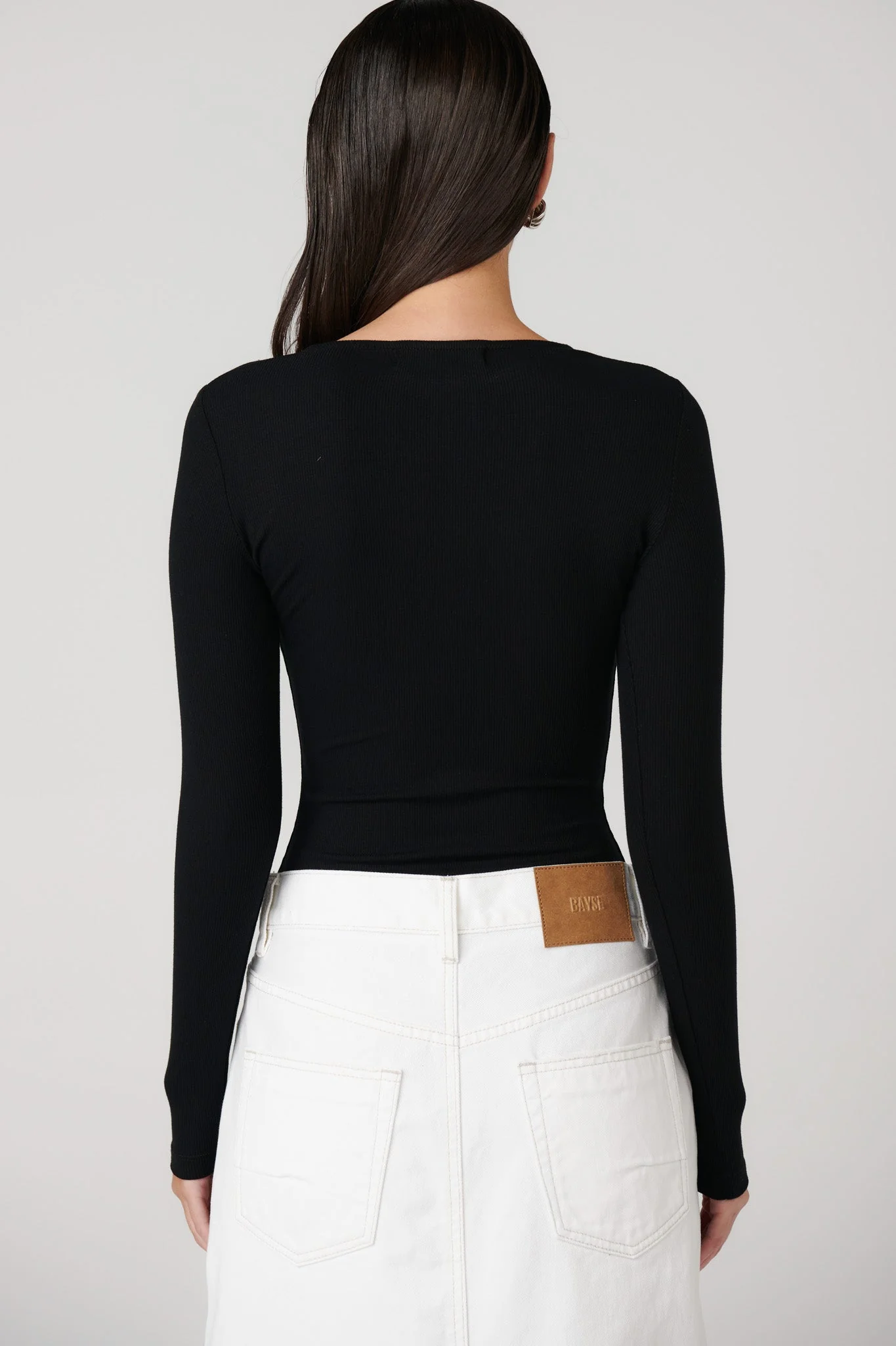 Bayse Brand Womens Lara Long Sleeve Crew Neck Button Down Bodysuit Black - Image 10