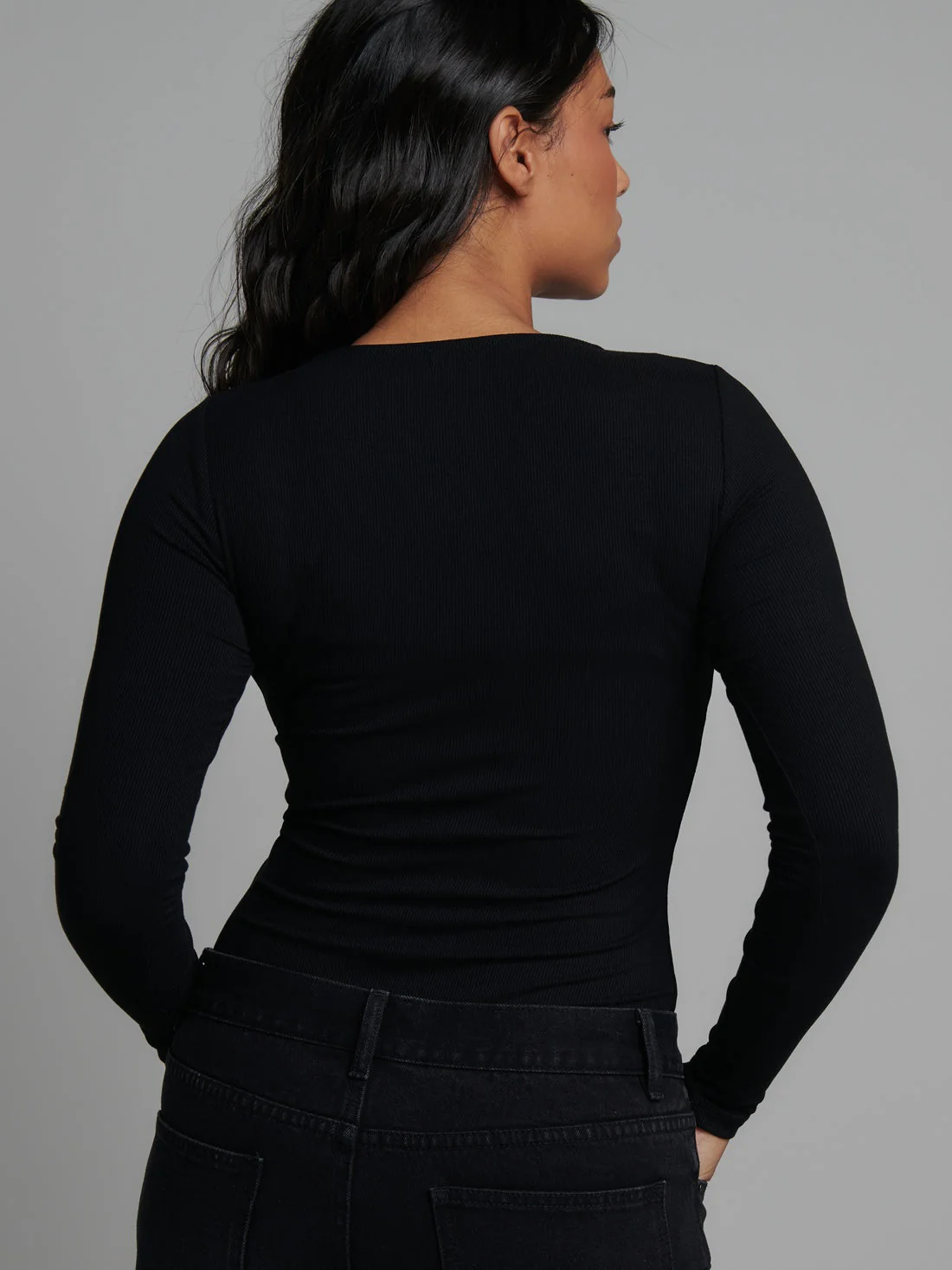 Bayse Brand Womens Lara Long Sleeve Crew Neck Button Down Bodysuit Black - Image 15