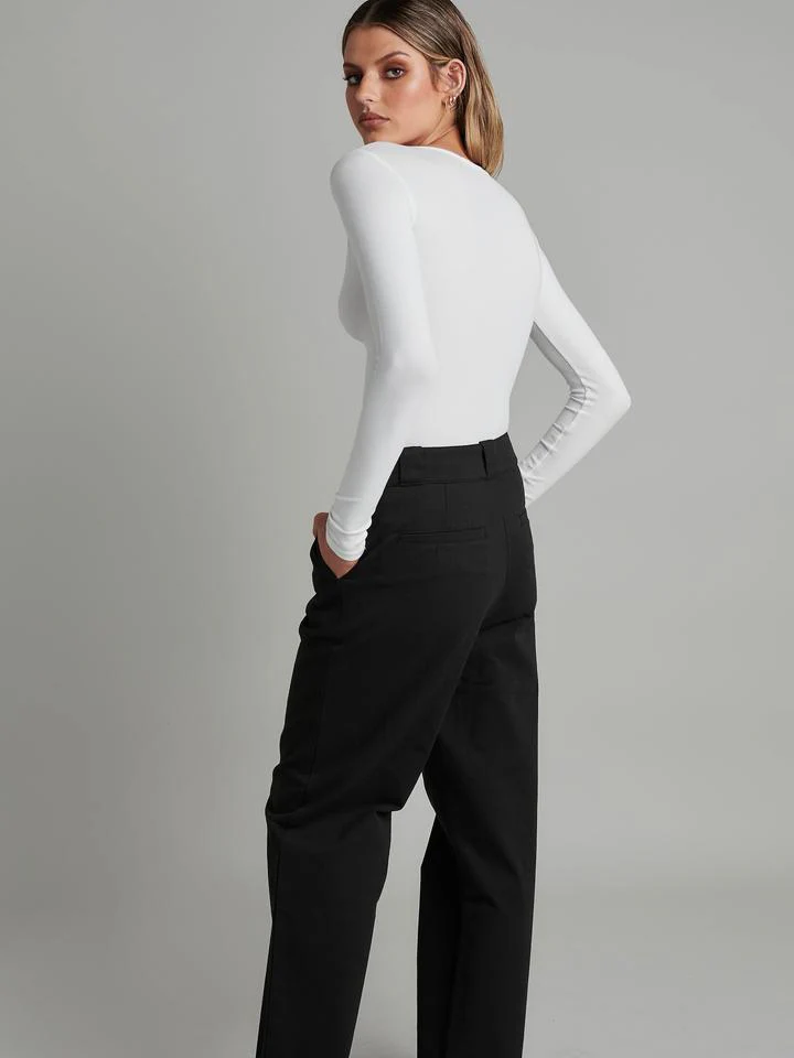 Bayse Brand Womens Lara Long Sleeve Crew Neck Button Down Bodysuit White - Image 6