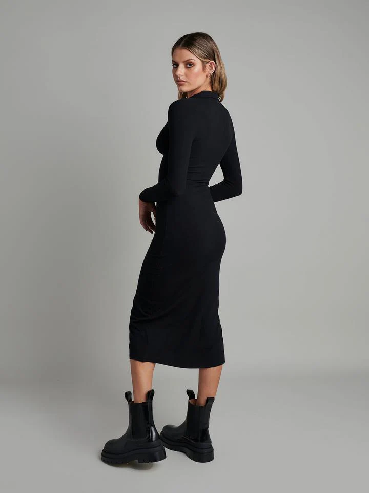 Bayse Brand WOMENS POLO LONG SLEEVE MAXI DRESS  - BLACK - Image 2