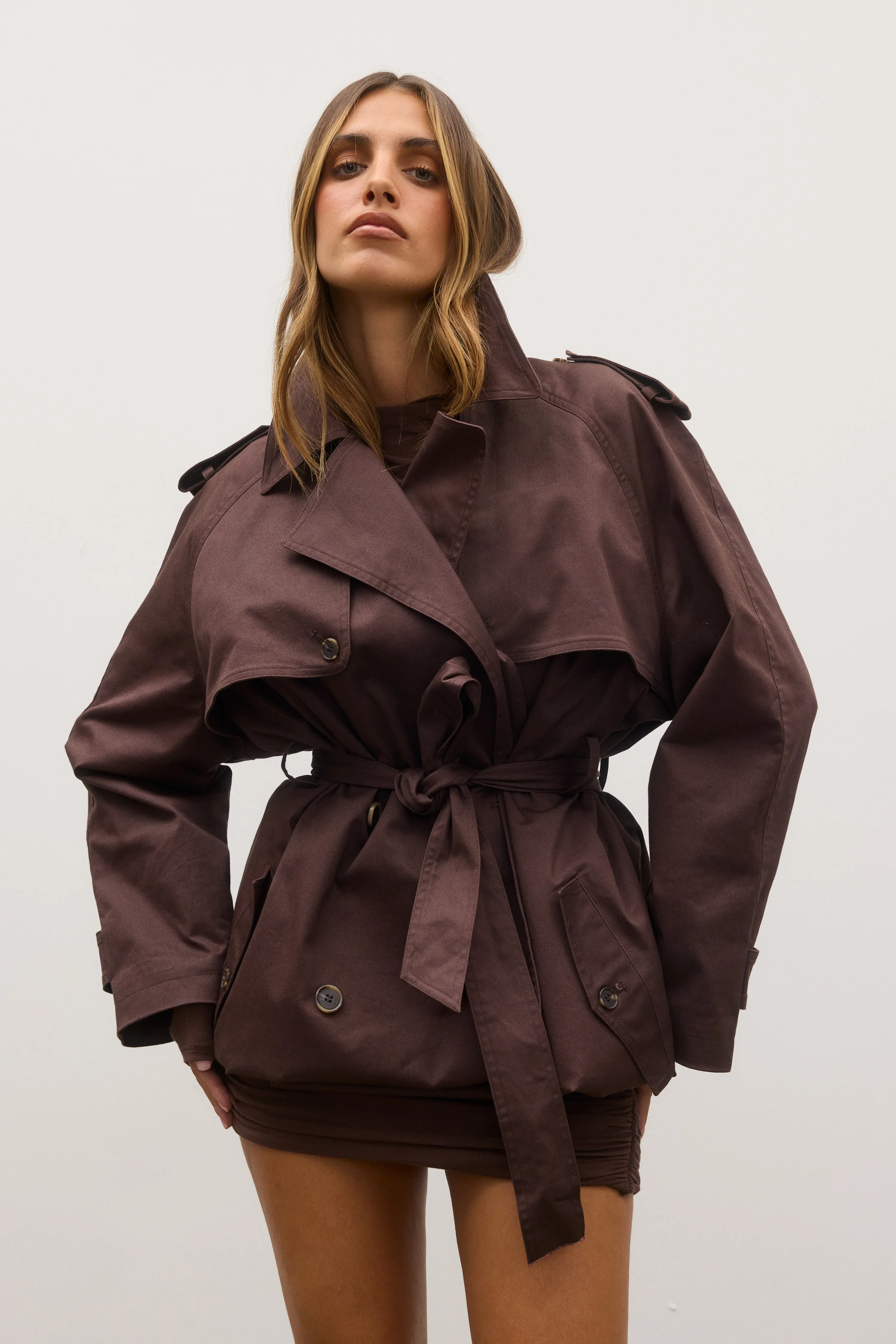 BAYSE BRAND Womens Reece Trench Coat - Espresso - Image 4