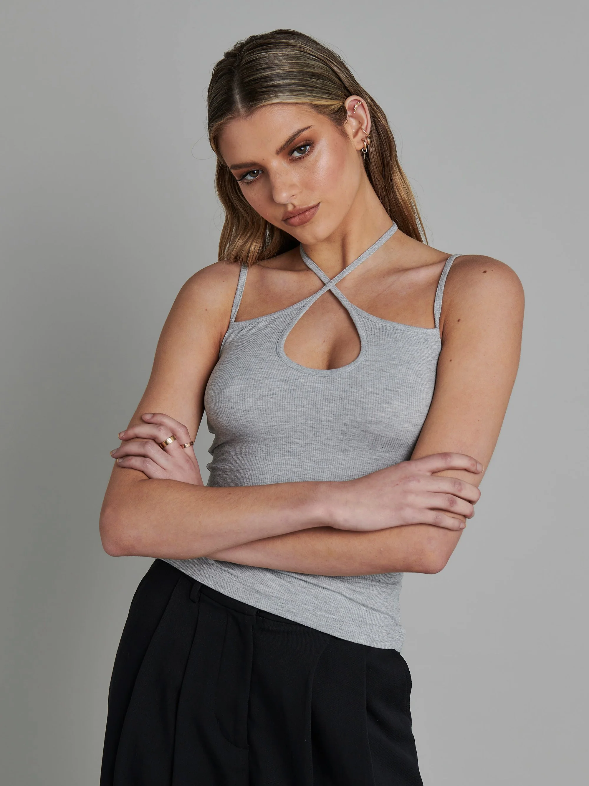 BAYSE BRAND Womens Riley Top - Grey Marle - Image 4