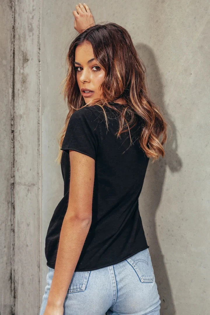 Bayse Brand WOMENS V NECK SLUB TEE - BLACK - Image 2