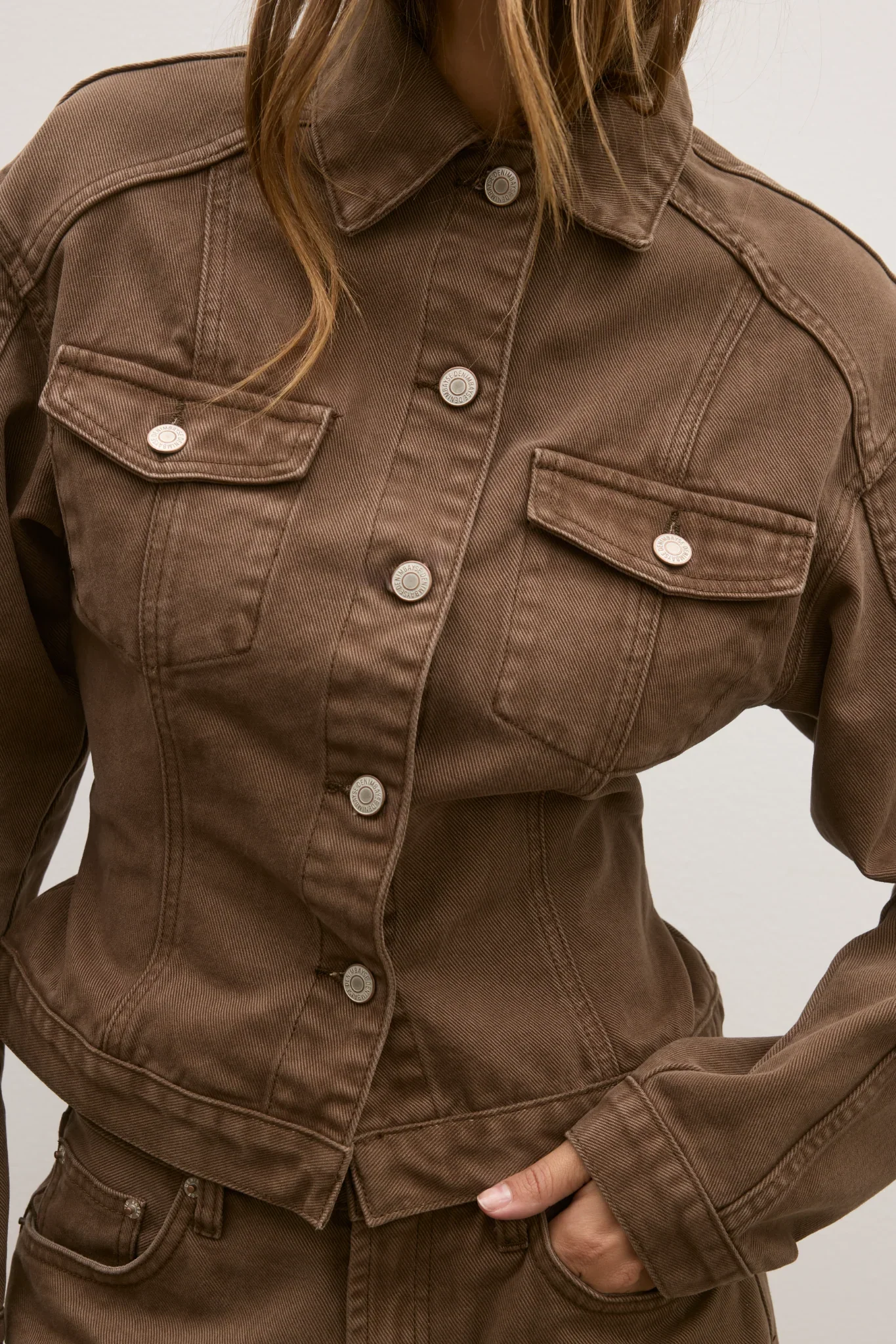 BAYSE BRAND Womens Violet Denim Jacket - Chocolate - Image 2