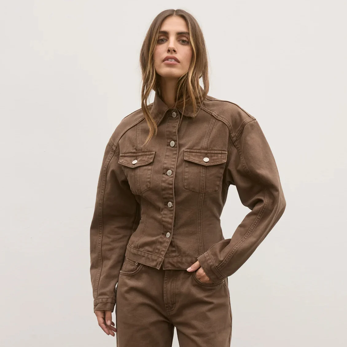 BAYSE BRAND Womens Violet Denim Jacket - Chocolate - Image 3