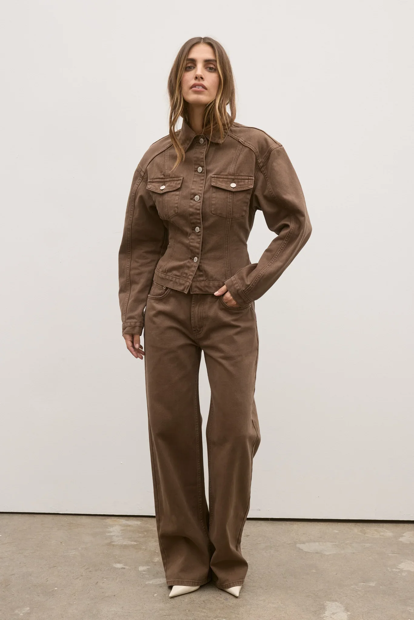 BAYSE BRAND Womens Violet Denim Jacket - Chocolate - Image 4