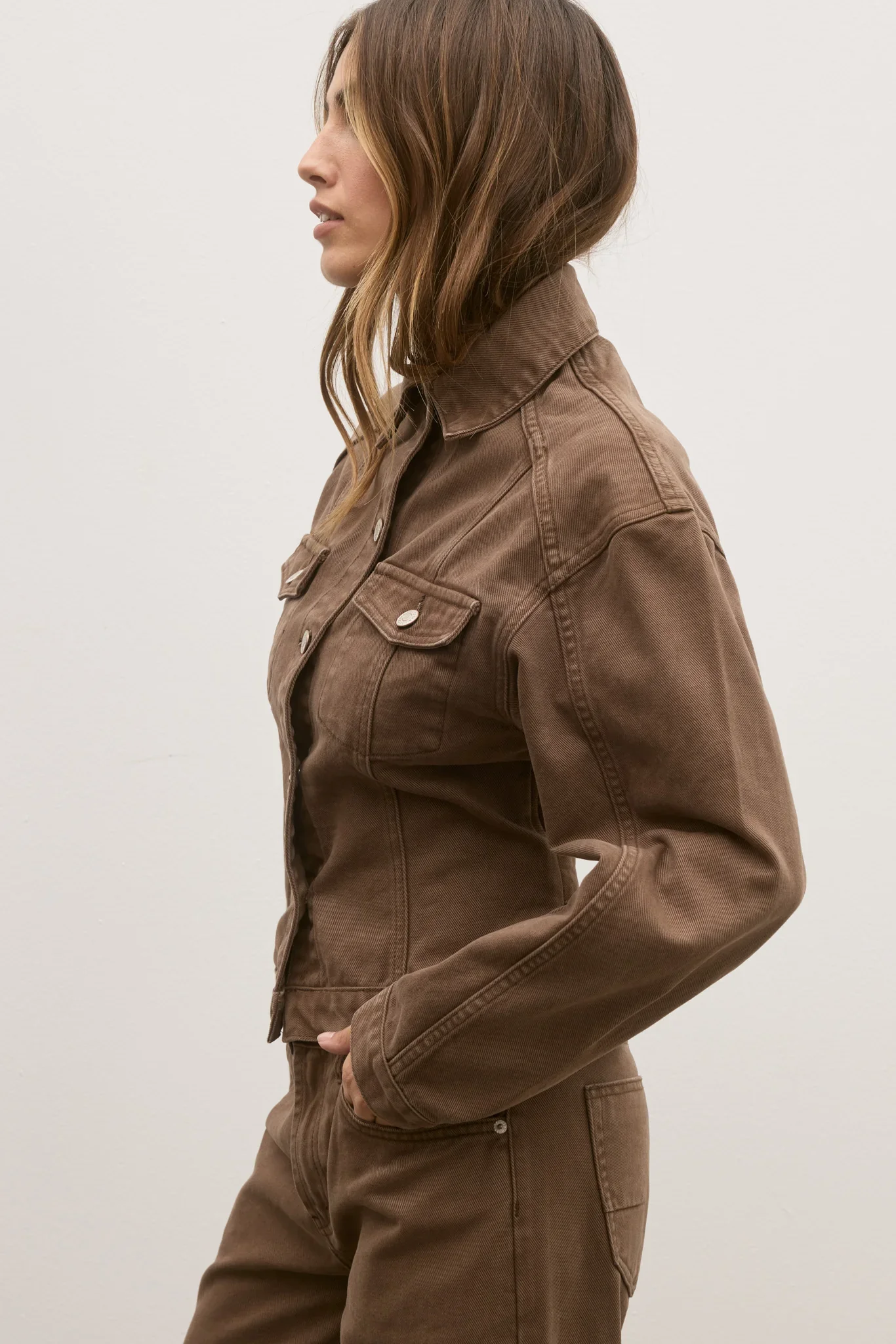 BAYSE BRAND Womens Violet Denim Jacket - Chocolate - Image 5