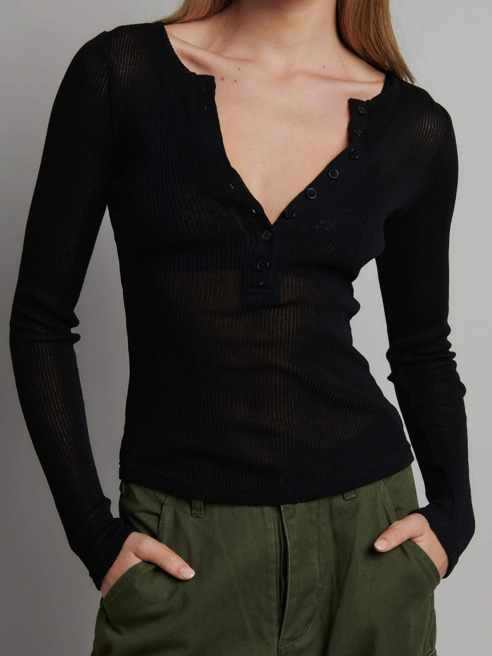 BAYSE BRAND Womens Xavier Long Sleeve Button Top - Black - Image 2