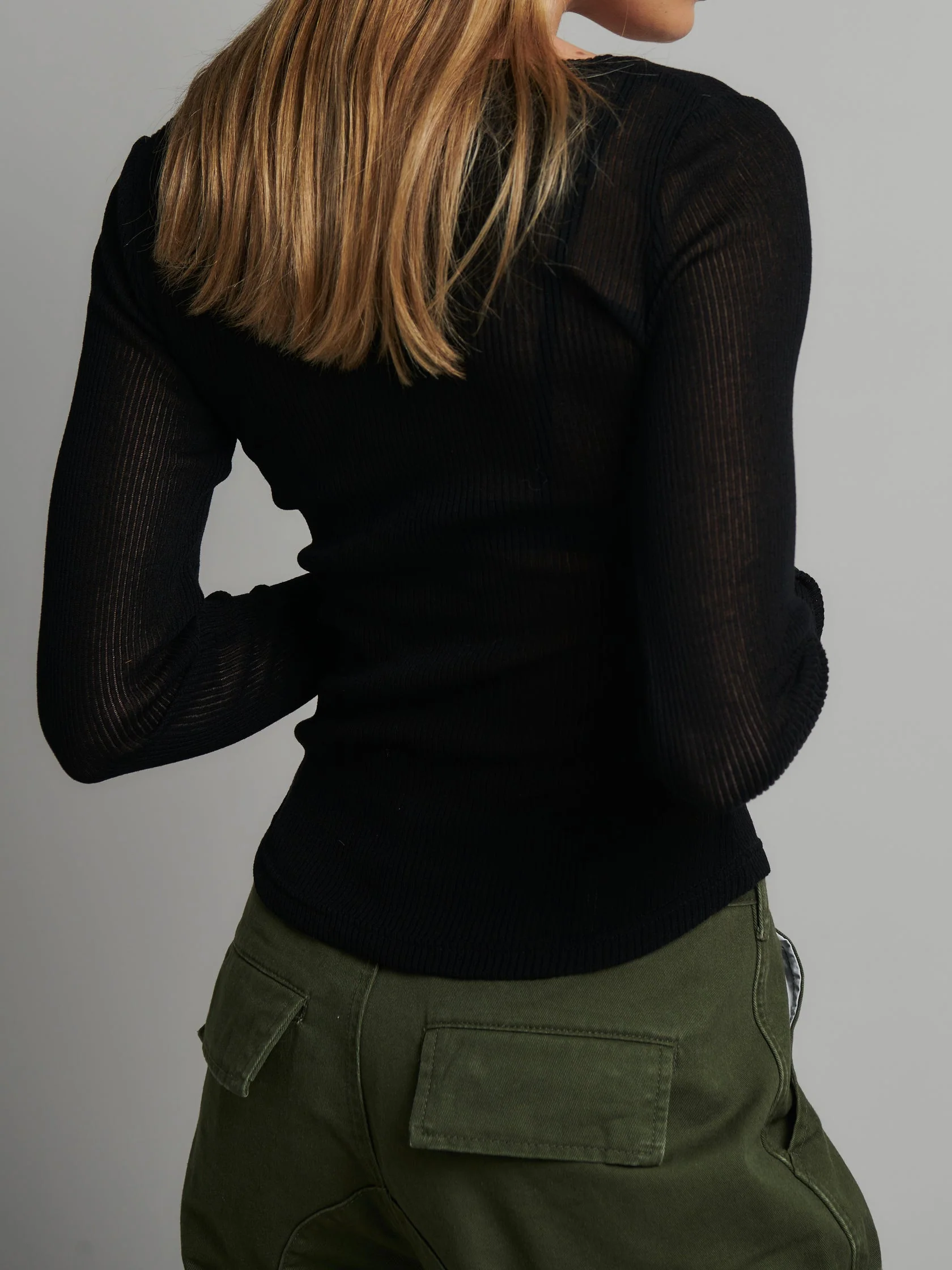 BAYSE BRAND Womens Xavier Long Sleeve Button Top - Black - Image 4