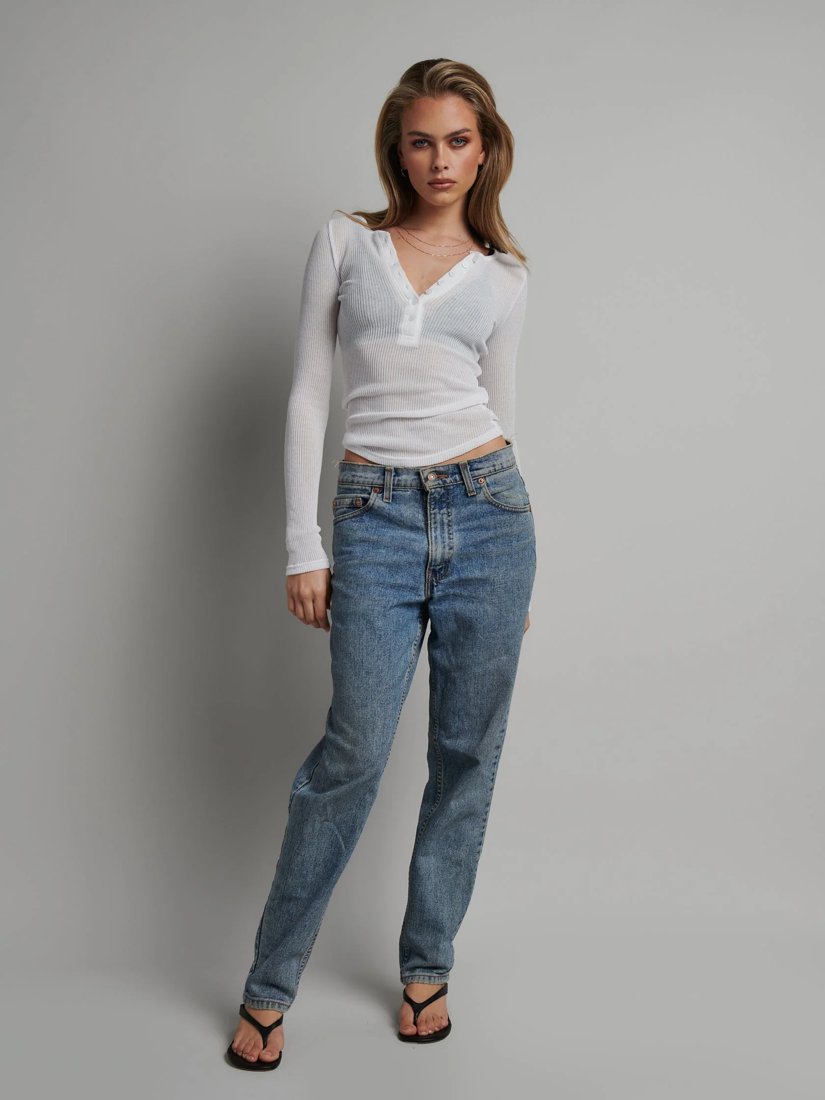 BAYSE BRAND Womens Xavier Long Sleeve Button Top - White - Image 3