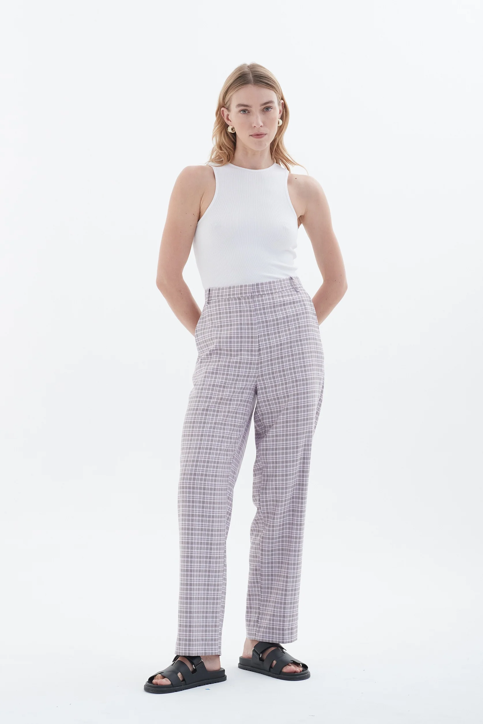 BLANCA Womens Jamie Check Pants Lilac - Image 3