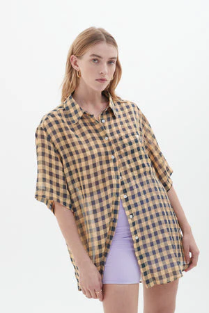 BLANCA Womens Veronica Check Shirt Navy & Yellow - Image 2