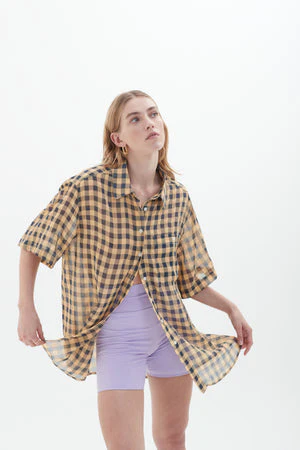 BLANCA Womens Veronica Check Shirt Navy & Yellow - Image 3