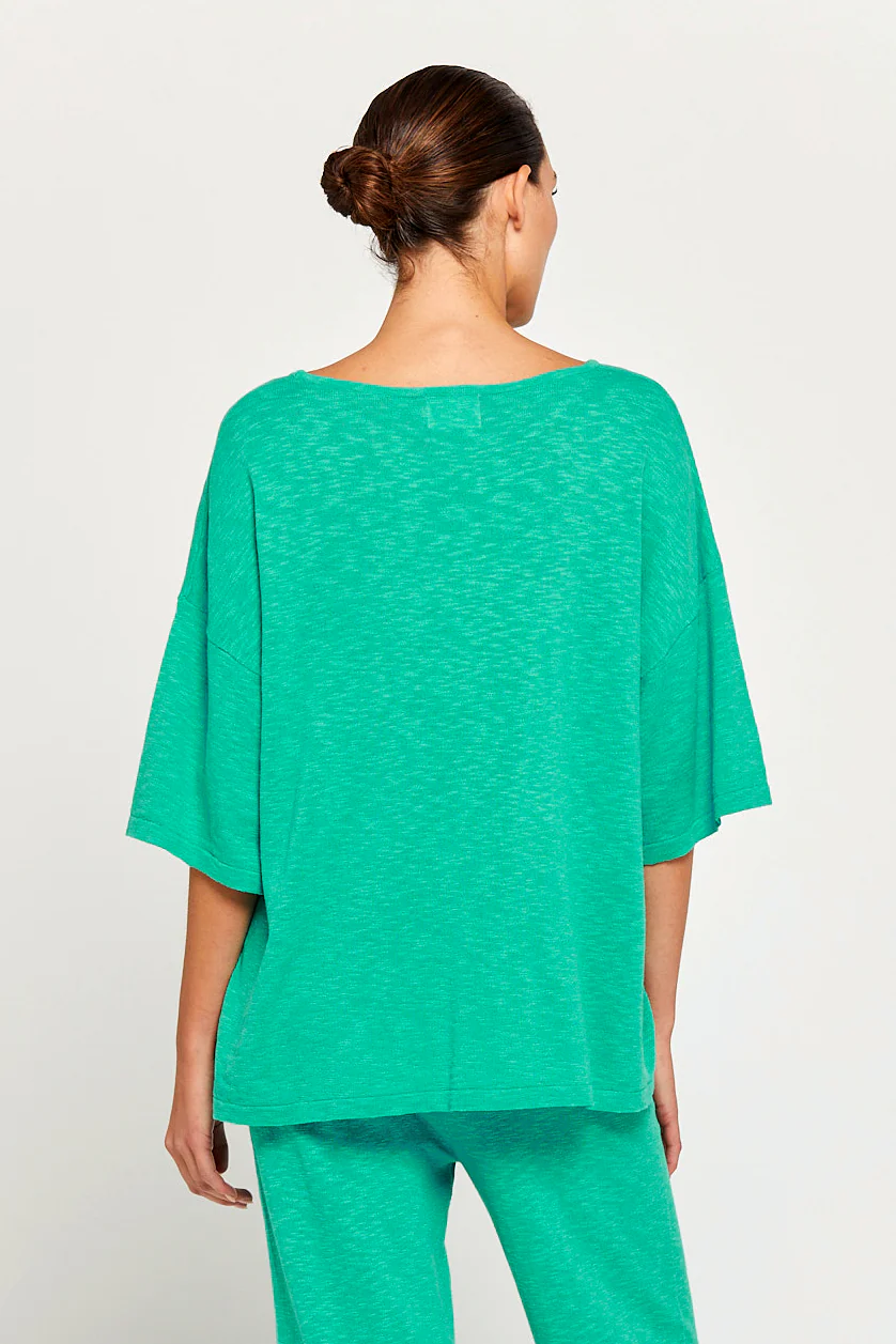 BY RIDLEY Womens Savannah Linen Top - Emerald - Image 3