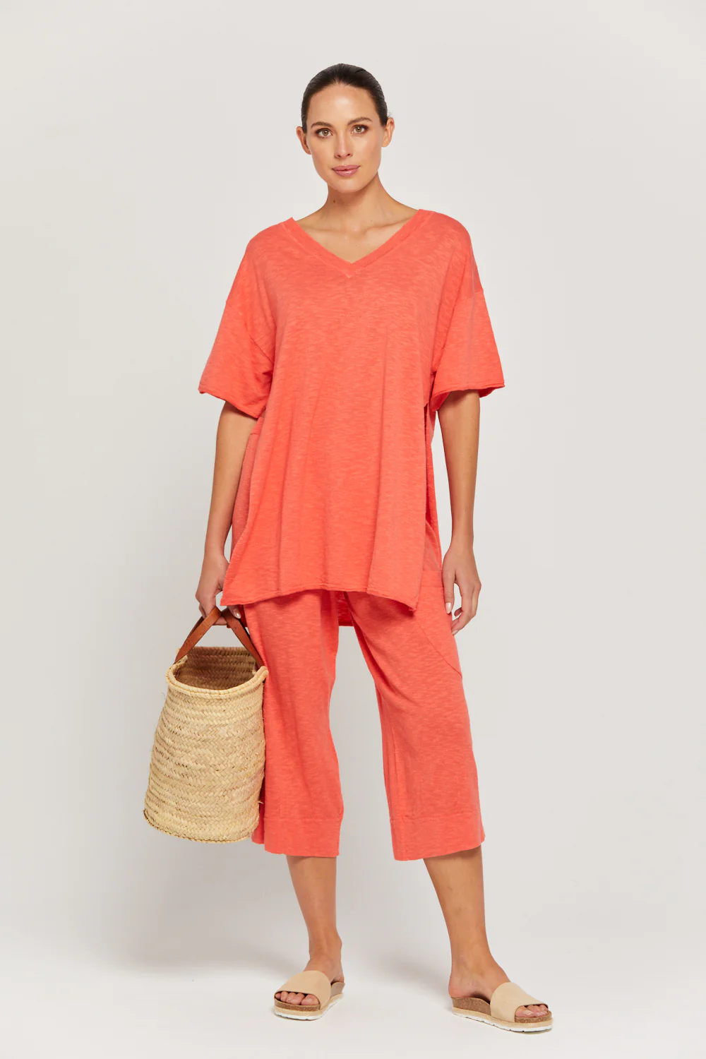 BY RIDLEY Womens Teresa Linen Top - Coral - Image 4