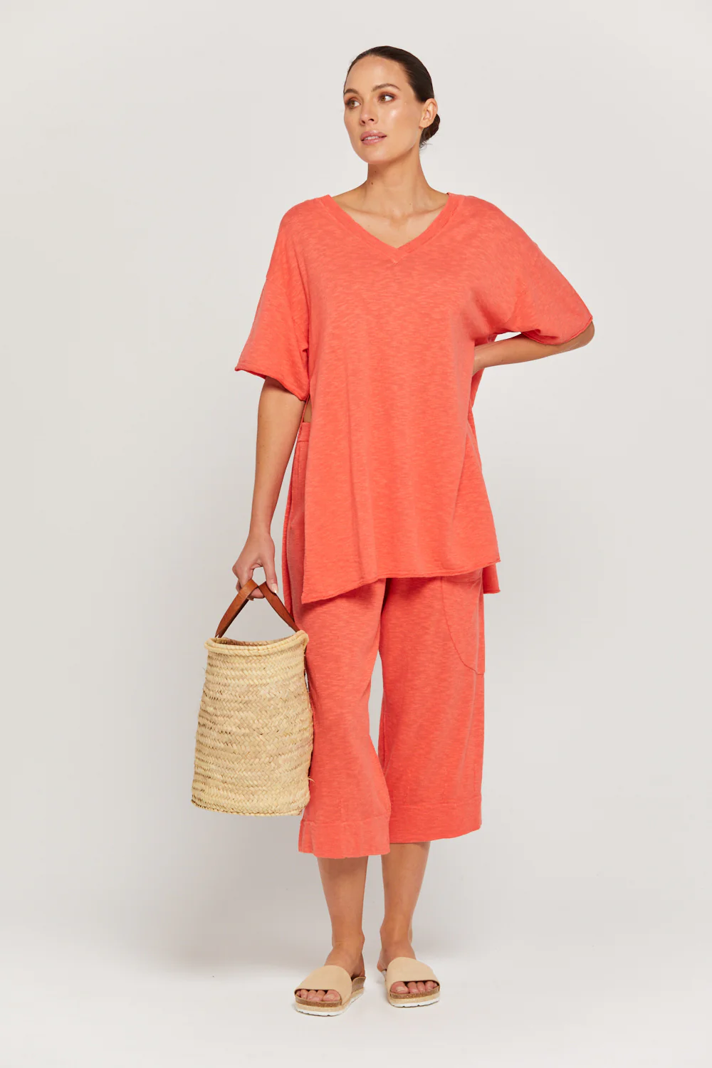 BY RIDLEY Womens Teresa Linen Top - Coral - Image 5