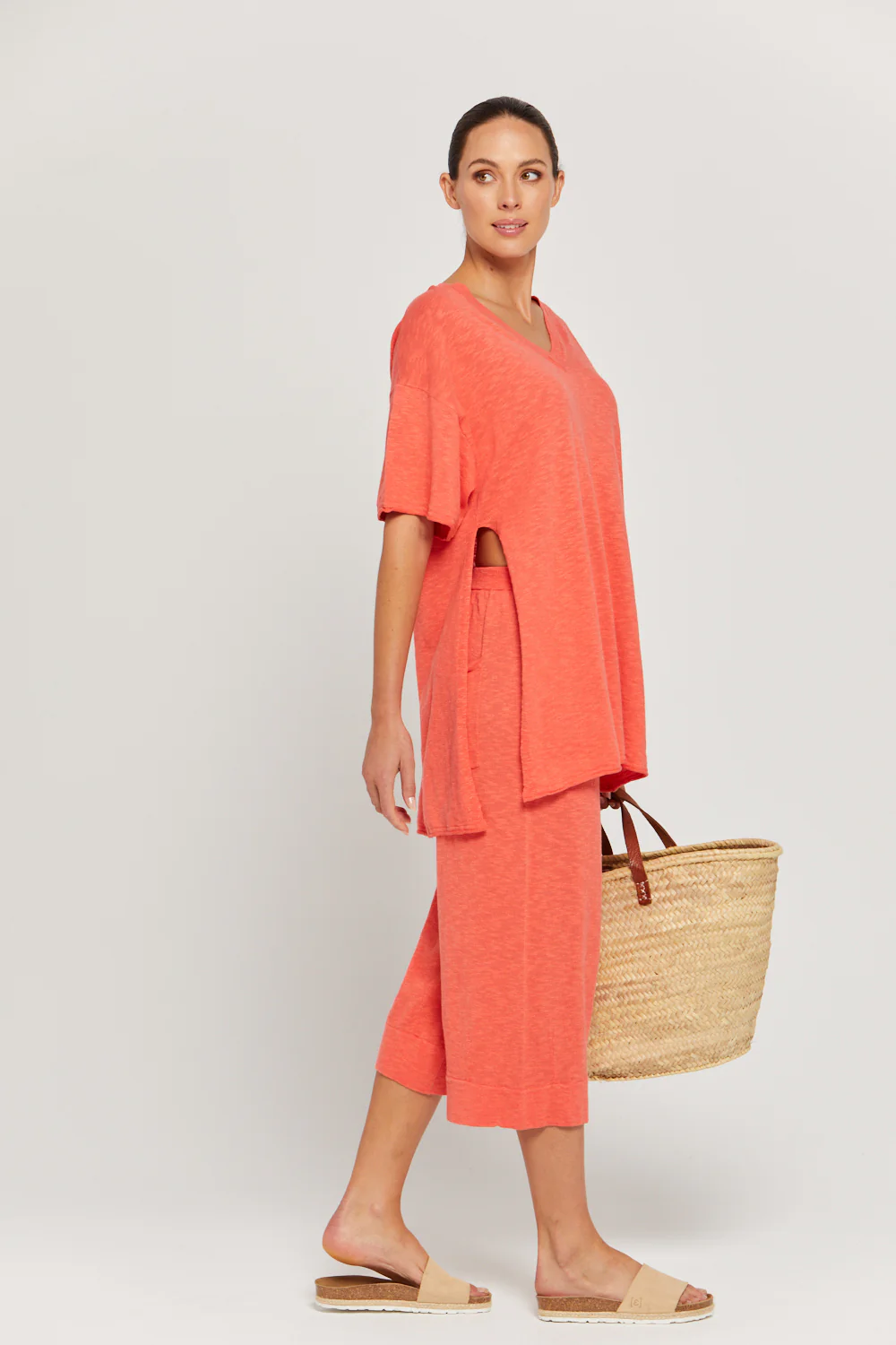 BY RIDLEY Womens Teresa Linen Top - Coral - Image 7