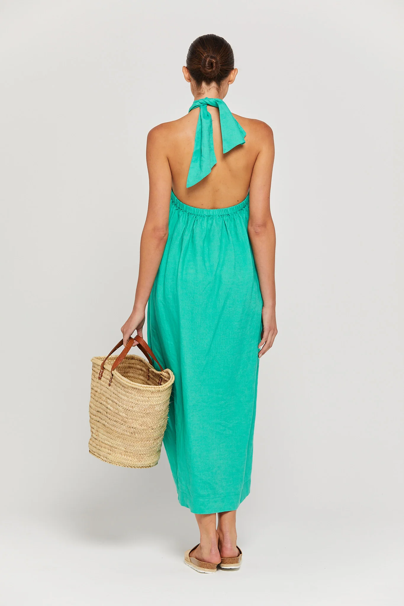 BY RIDLEY Womens Zariyah Linen Dress - Emerald - Image 4