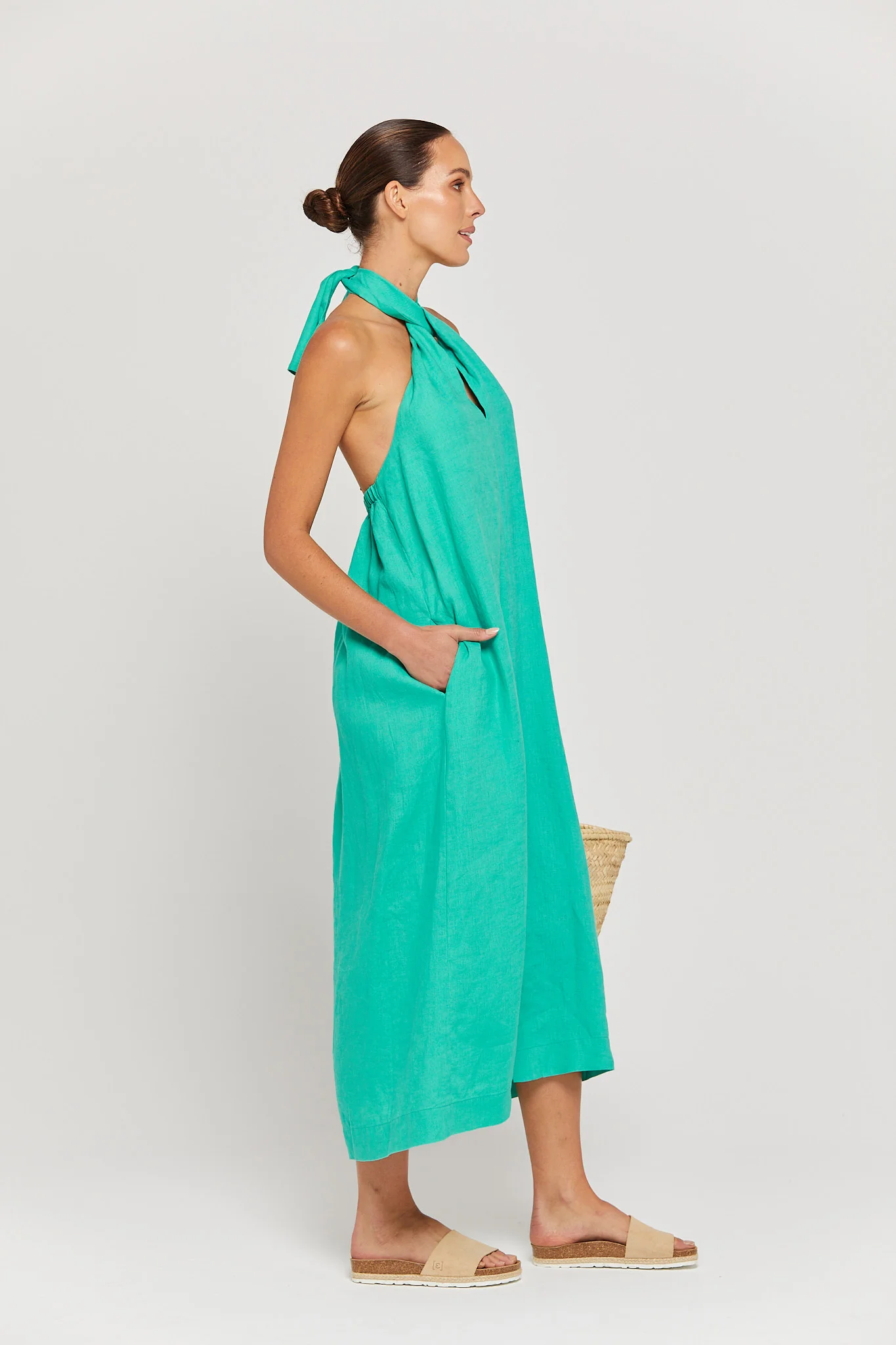 BY RIDLEY Womens Zariyah Linen Dress - Emerald - Image 6