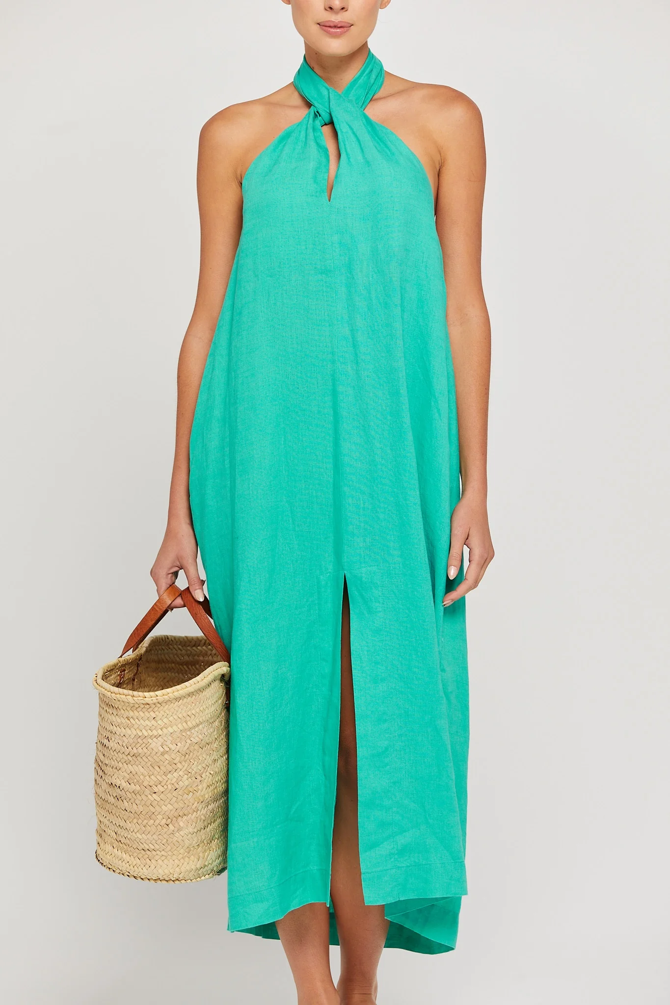 BY RIDLEY Womens Zariyah Linen Dress - Emerald - Image 7
