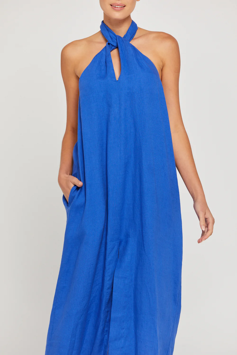 BY RIDLEY Womens Zariyah Linen Dress - Royal Blue - Image 3