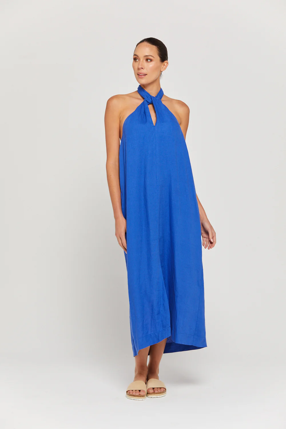 BY RIDLEY Womens Zariyah Linen Dress - Royal Blue - Image 4