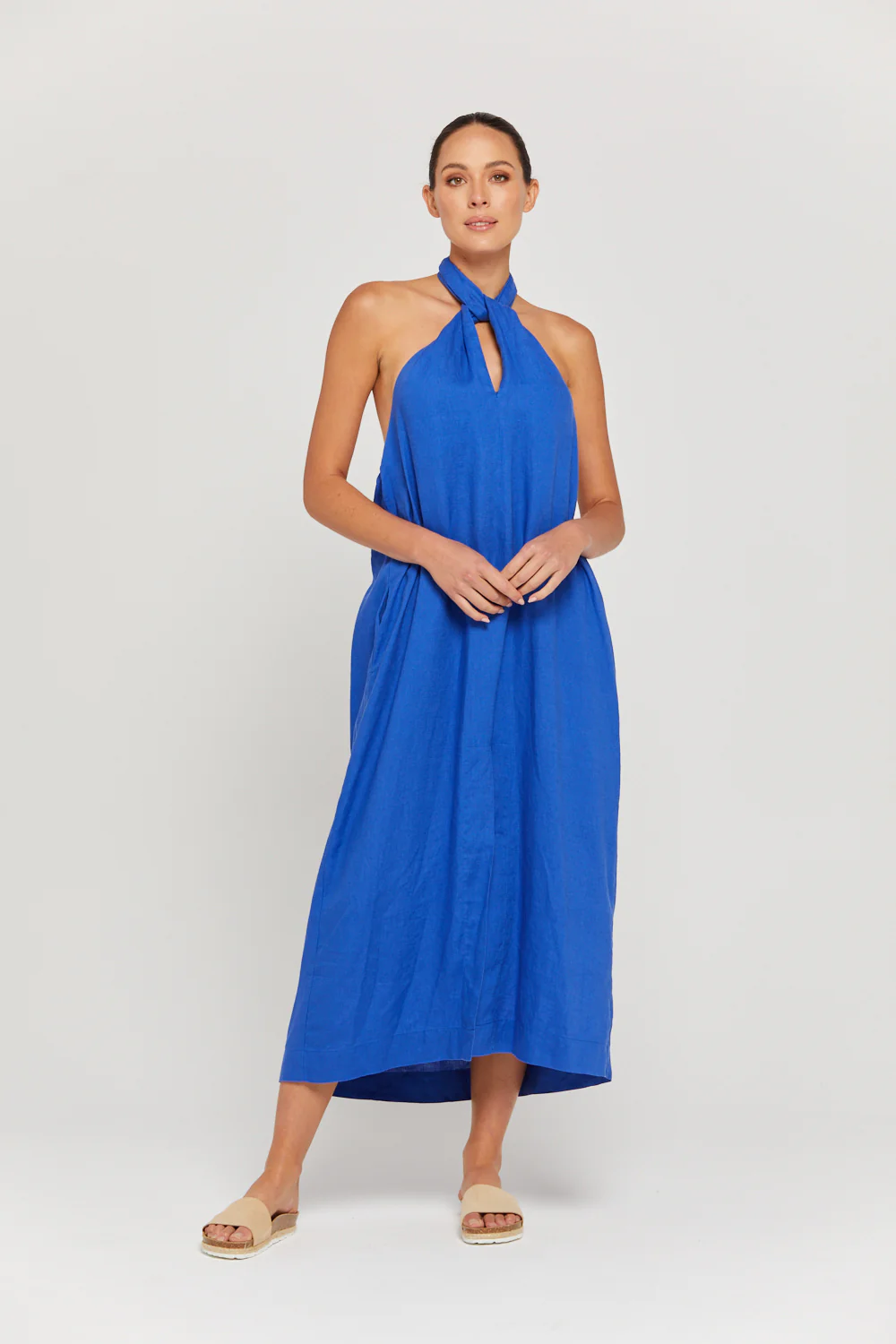 BY RIDLEY Womens Zariyah Linen Dress - Royal Blue - Image 5