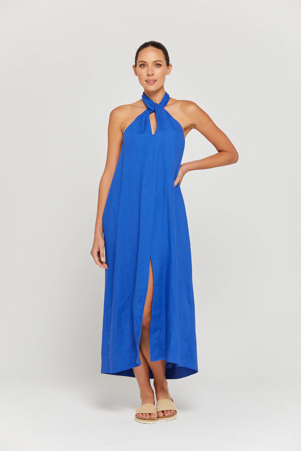 BY RIDLEY Womens Zariyah Linen Dress - Royal Blue - Image 6
