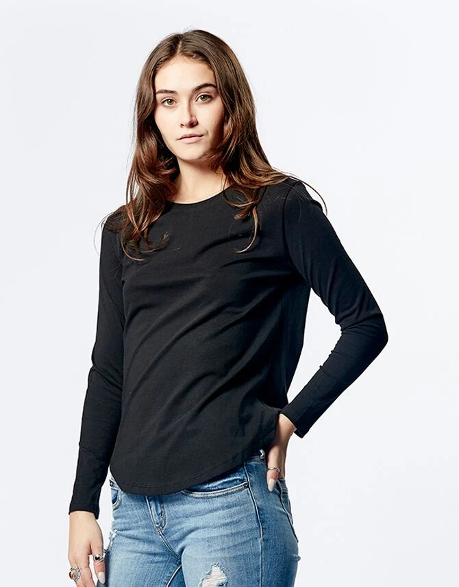 Casa Amuk WOMENS LONG SLEEVE SADDLE HEM TEE BLACK - Image 9