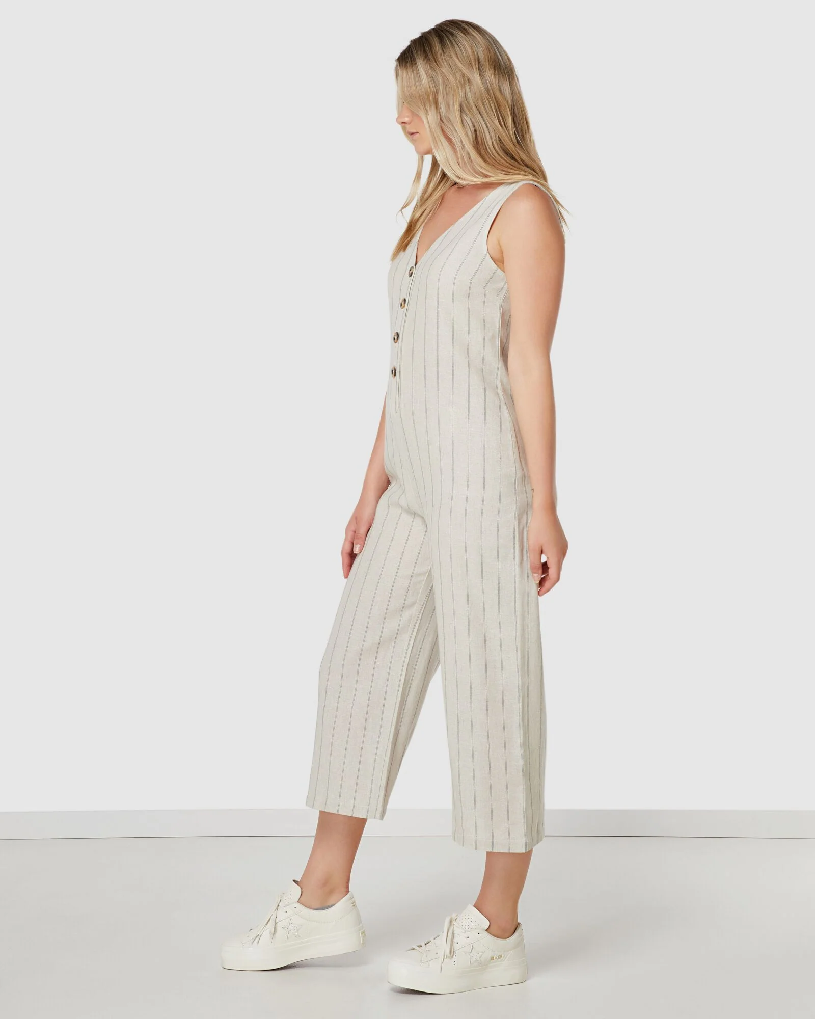 Elwood WOMENS MARLEY LINEN JUMPSUIT NATURAL STRIPE - Image 3