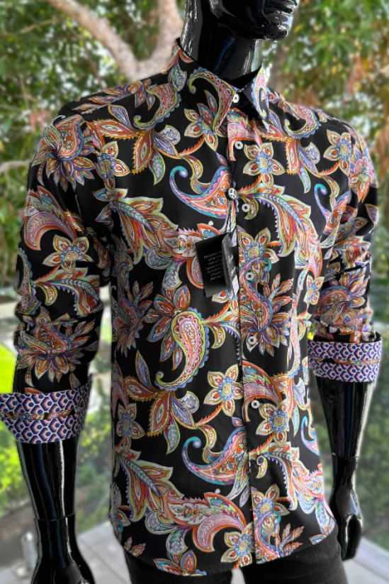 ENGLISH LAUNDRY Mens Bolton Long Sleeve Shirt in Black Paisley - Image 5