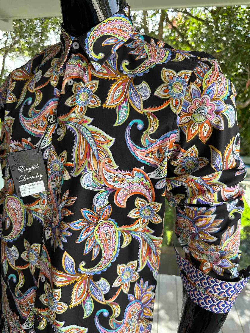 ENGLISH LAUNDRY Mens Bolton Long Sleeve Shirt in Black Paisley - Image 6