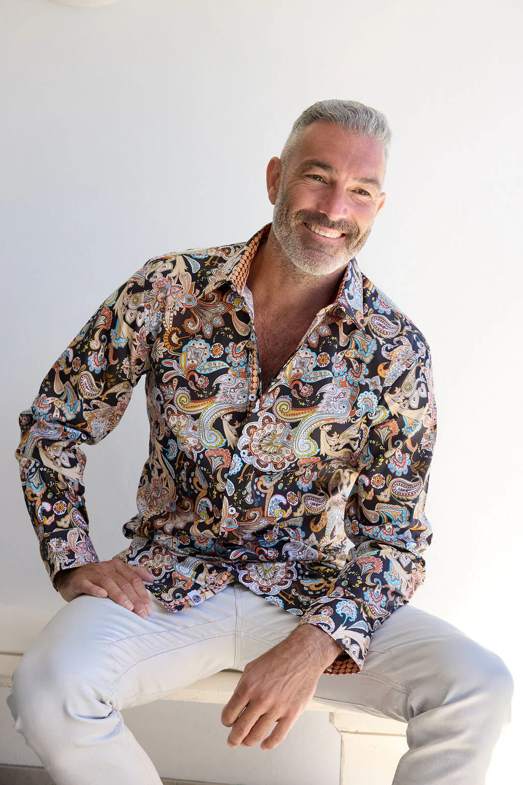 ENGLISH LAUNDRY Mens Bournemouth Long Sleeve Paisley Shirt in Black - Image 2