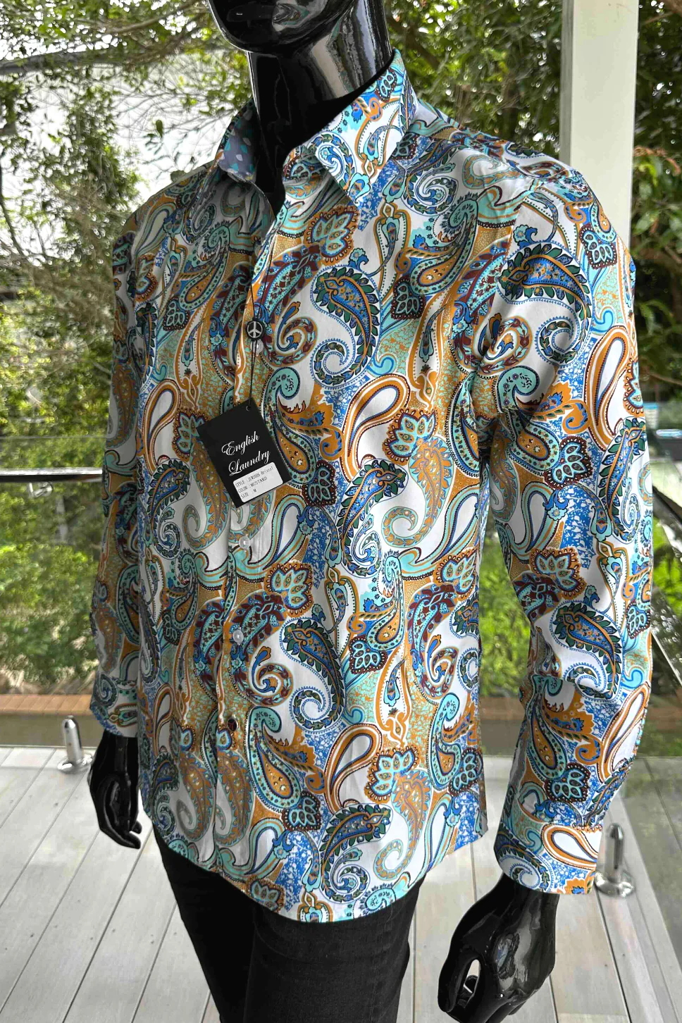 ENGLISH LAUNDRY Mens Bristol Long Sleeve Shirt in Mustard Paisley - Image 4