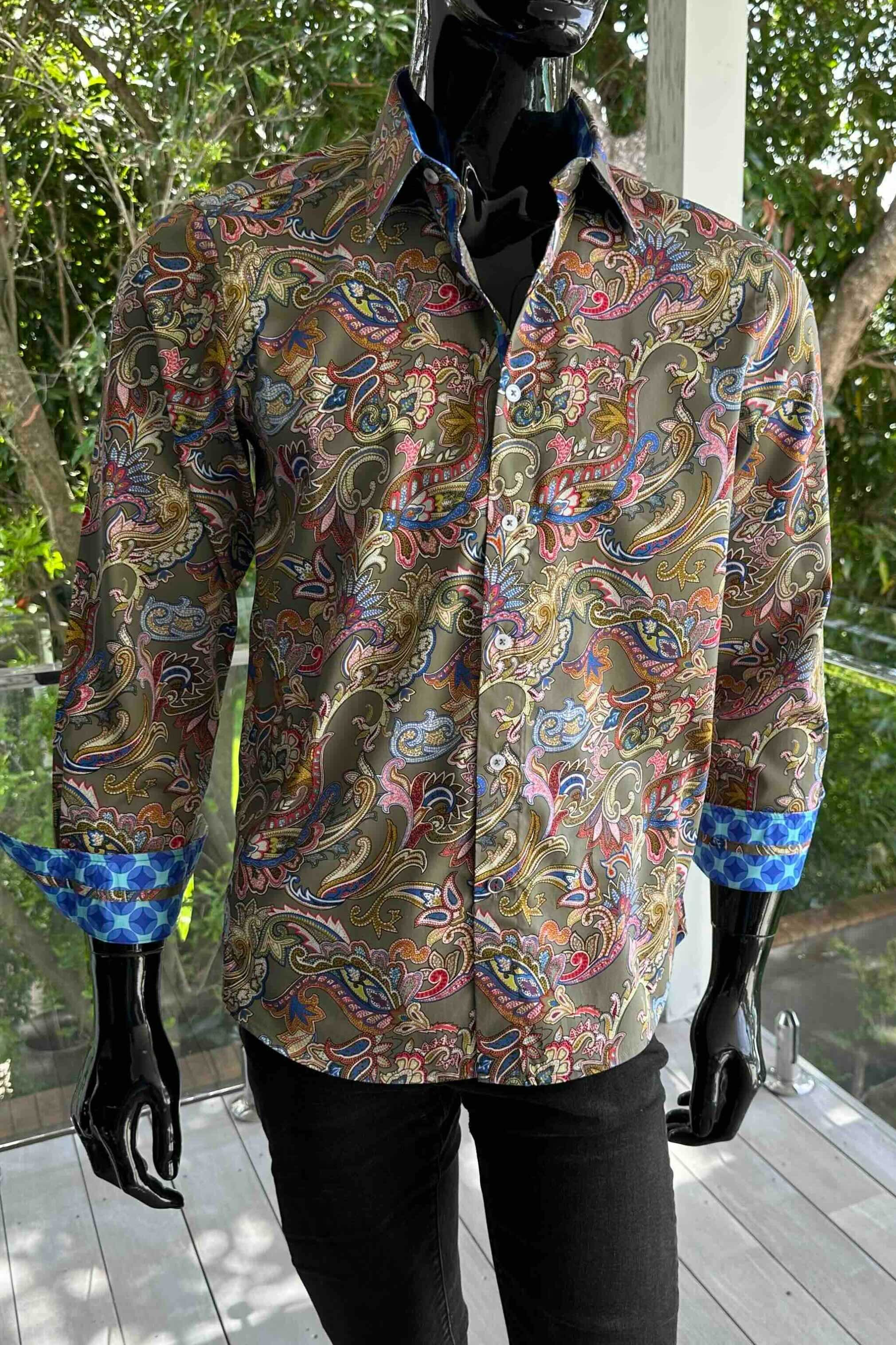 ENGLISH LAUNDRY Mens Villa Long Sleeve Shirt in Jungle Paisley - Image 3