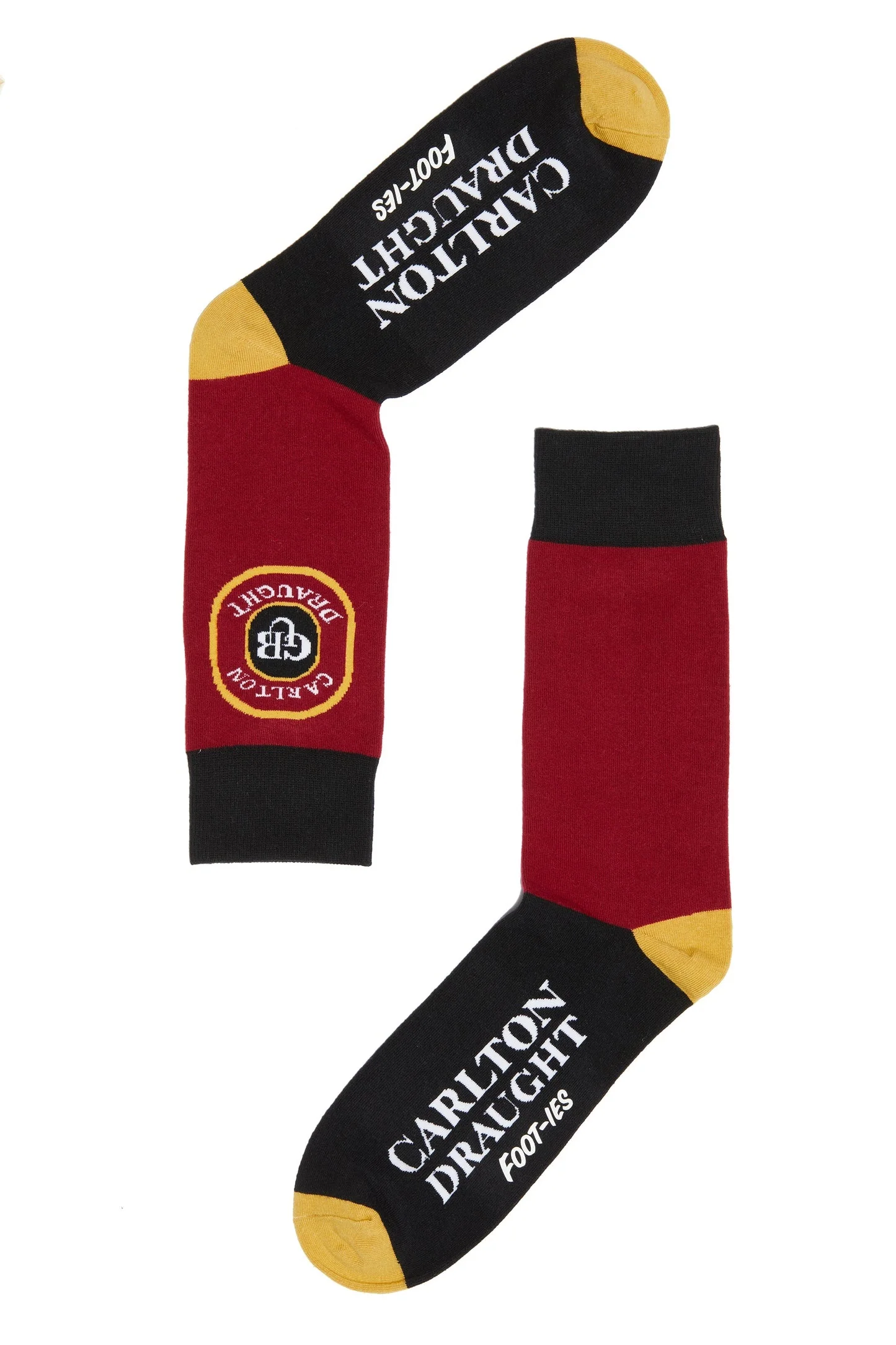FOOT-ies CUB Carlton Draught Socks - Black with Yellow Beer Glass Print - Image 3