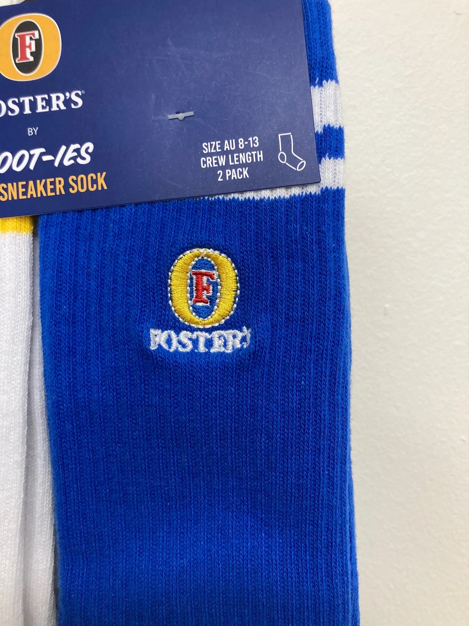 FOOT-ies Fosters CUB Icons Embroidery Crew Socks 2-Pack  - Blue and White - Image 3