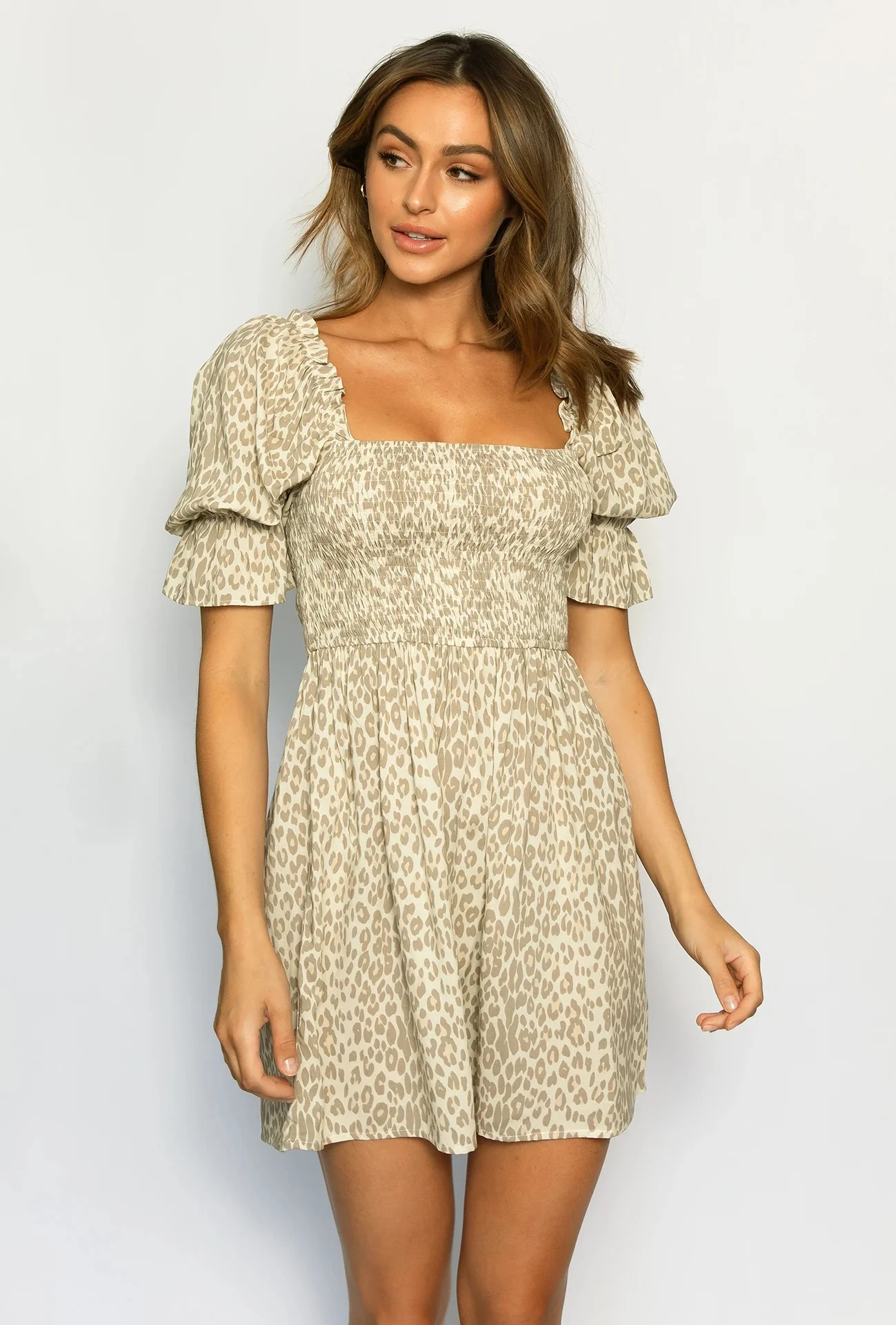Girl And the Sun WOMENS CHATEAU MINI DRESS - LEOPARD - Image 3