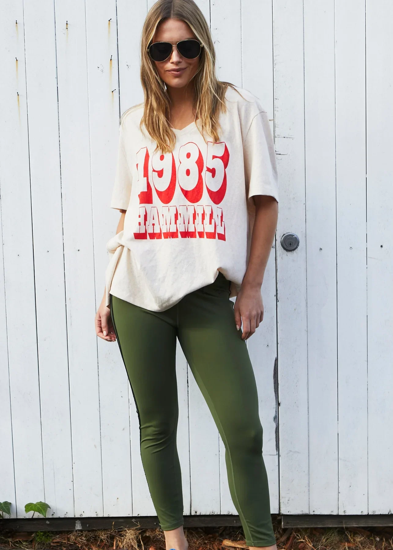 HAMMILL & Co Womens 1985 Hammill Logo V Neck Tee in Natural - Image 2