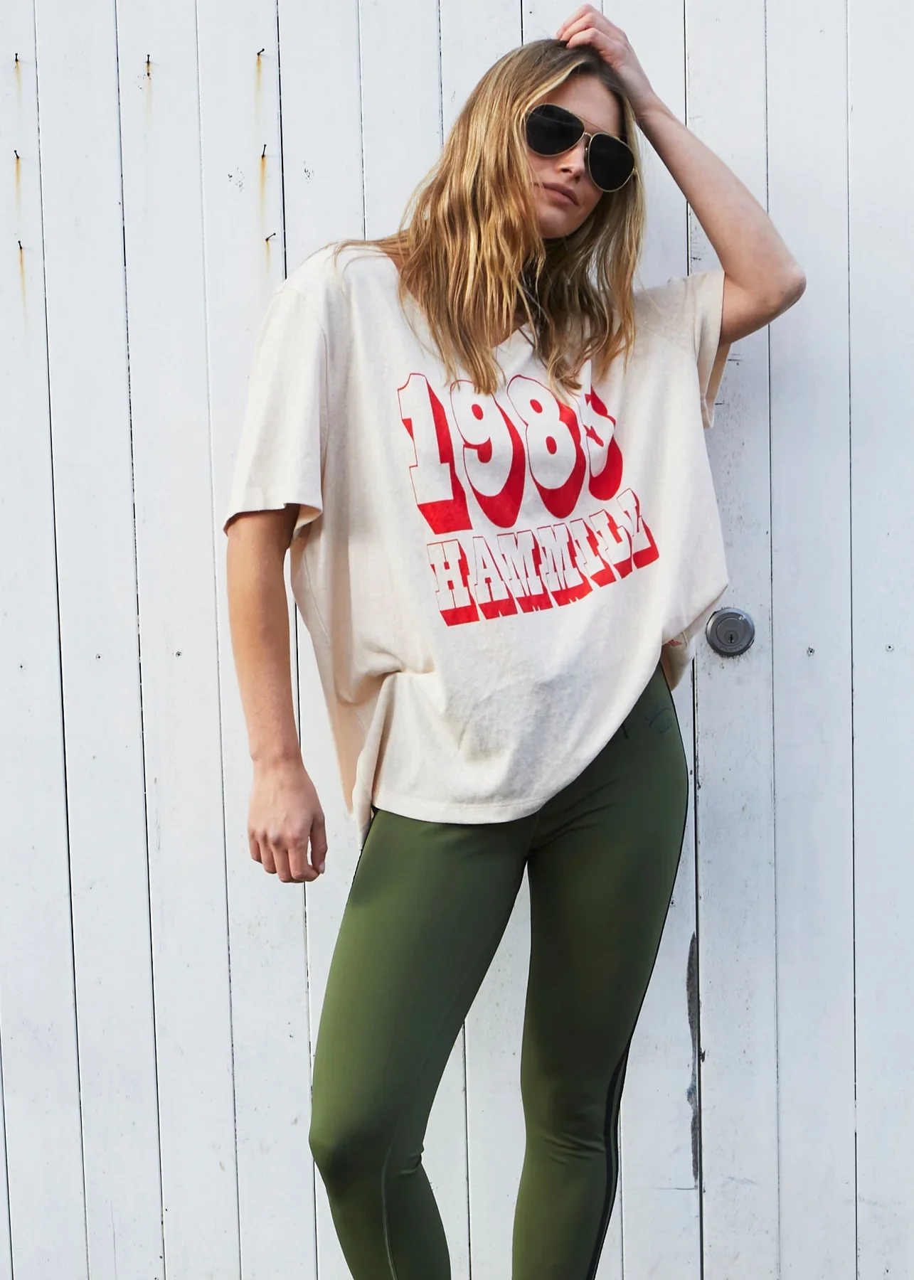 HAMMILL & Co Womens 1985 Hammill Logo V Neck Tee in Natural - Image 3
