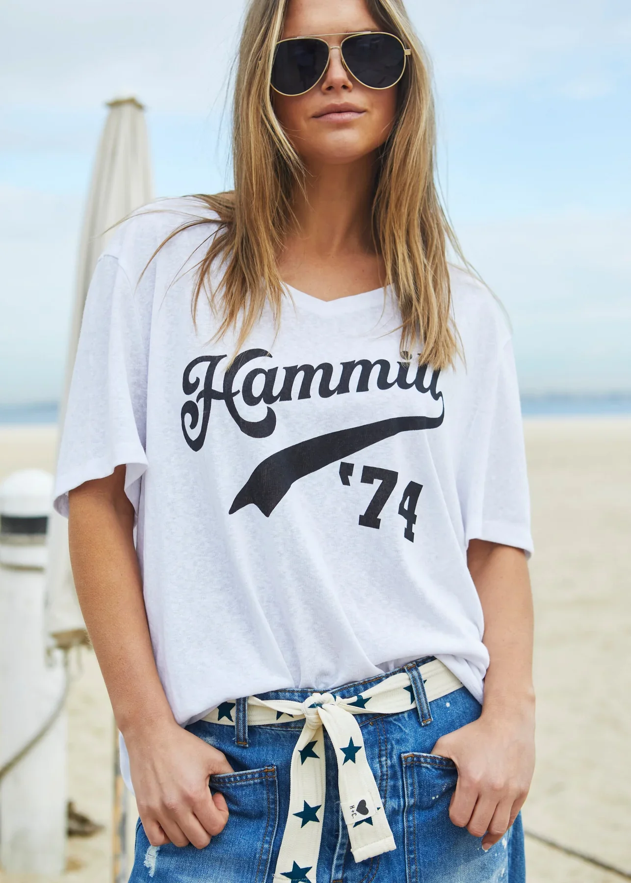 HAMMILL & Co Womens '74 Hammill Logo V Neck Tee in White - Image 4