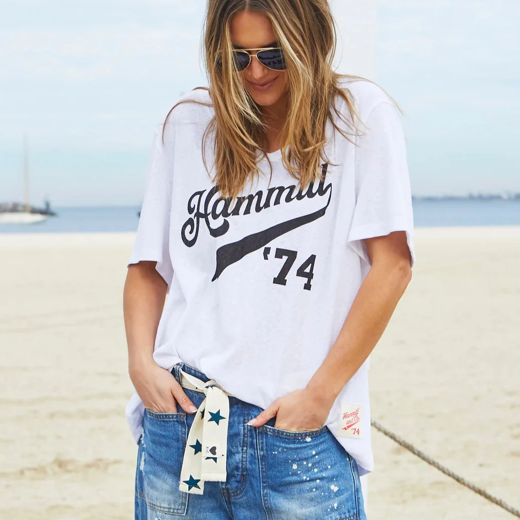 HAMMILL & Co Womens '74 Hammill Logo V Neck Tee in White - Image 5