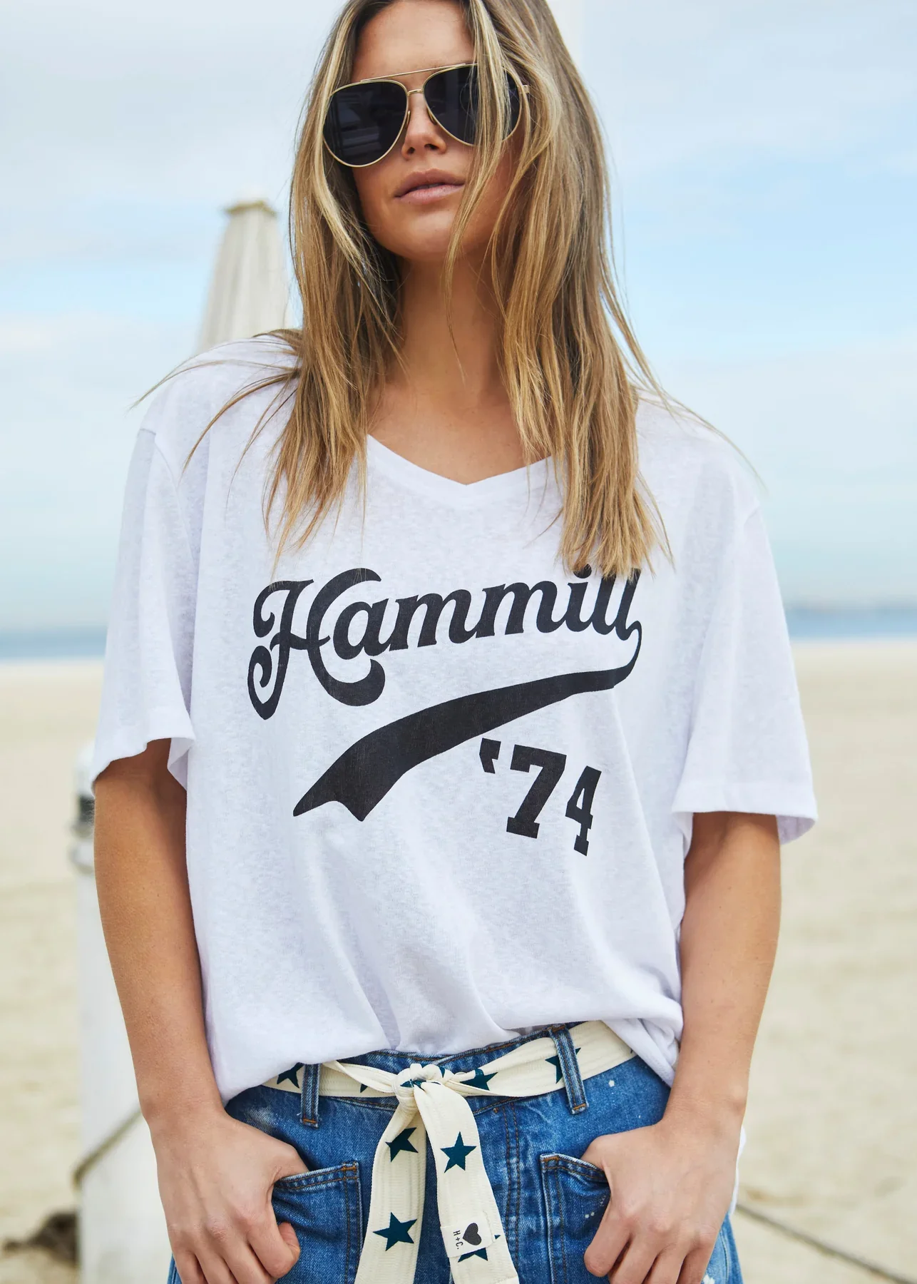 HAMMILL & Co Womens '74 Hammill Logo V Neck Tee in White - Image 7