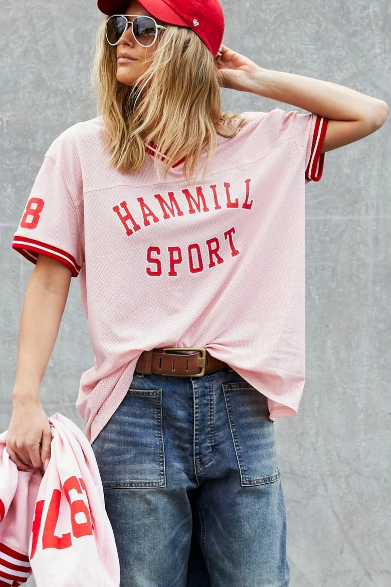 HAMMILL & Co Womens 74 Retro Mesh Tee in Pink