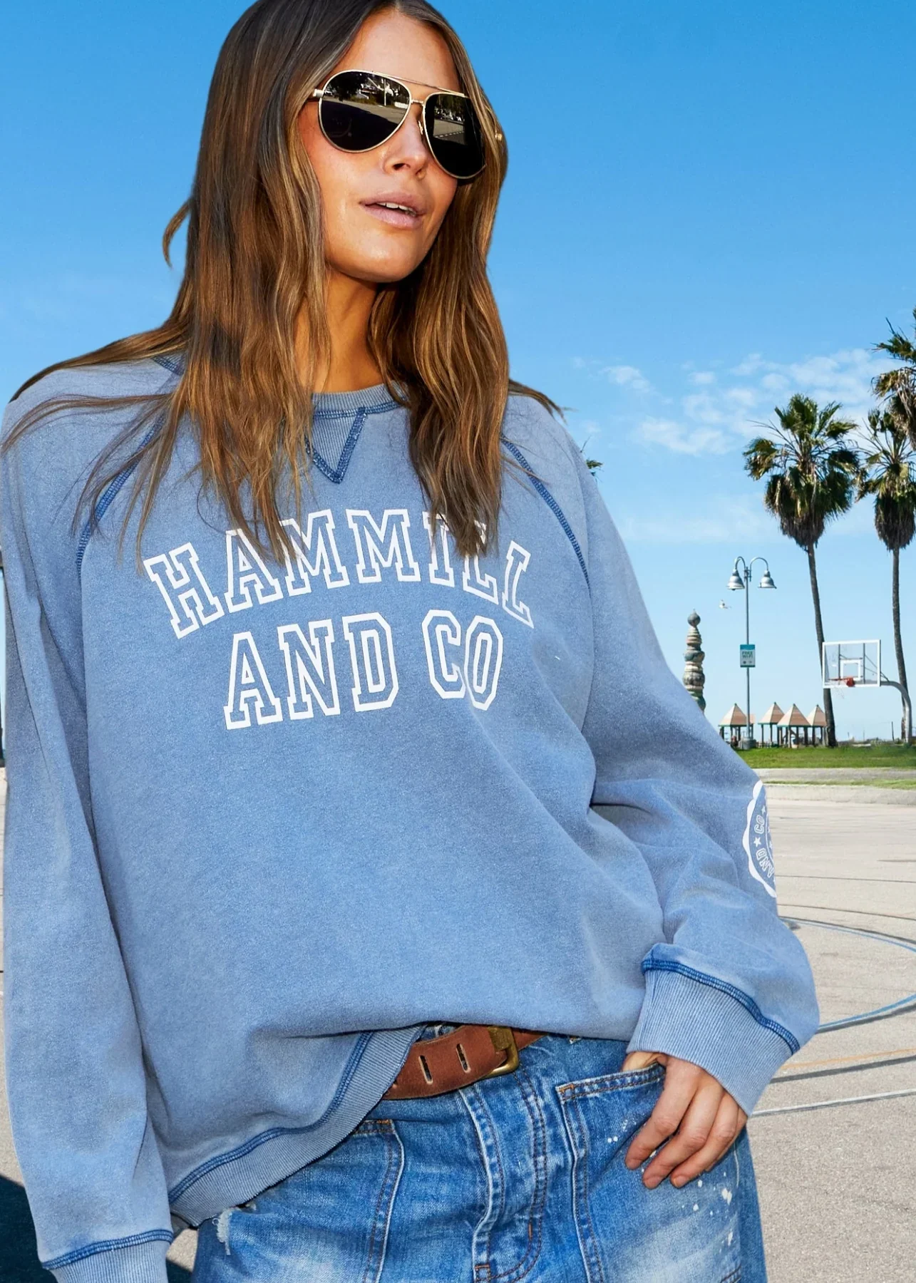 HAMMILL & CO Womens Hammill & Co Logo Vintage Wash Sweat - Washed Navy - Image 2