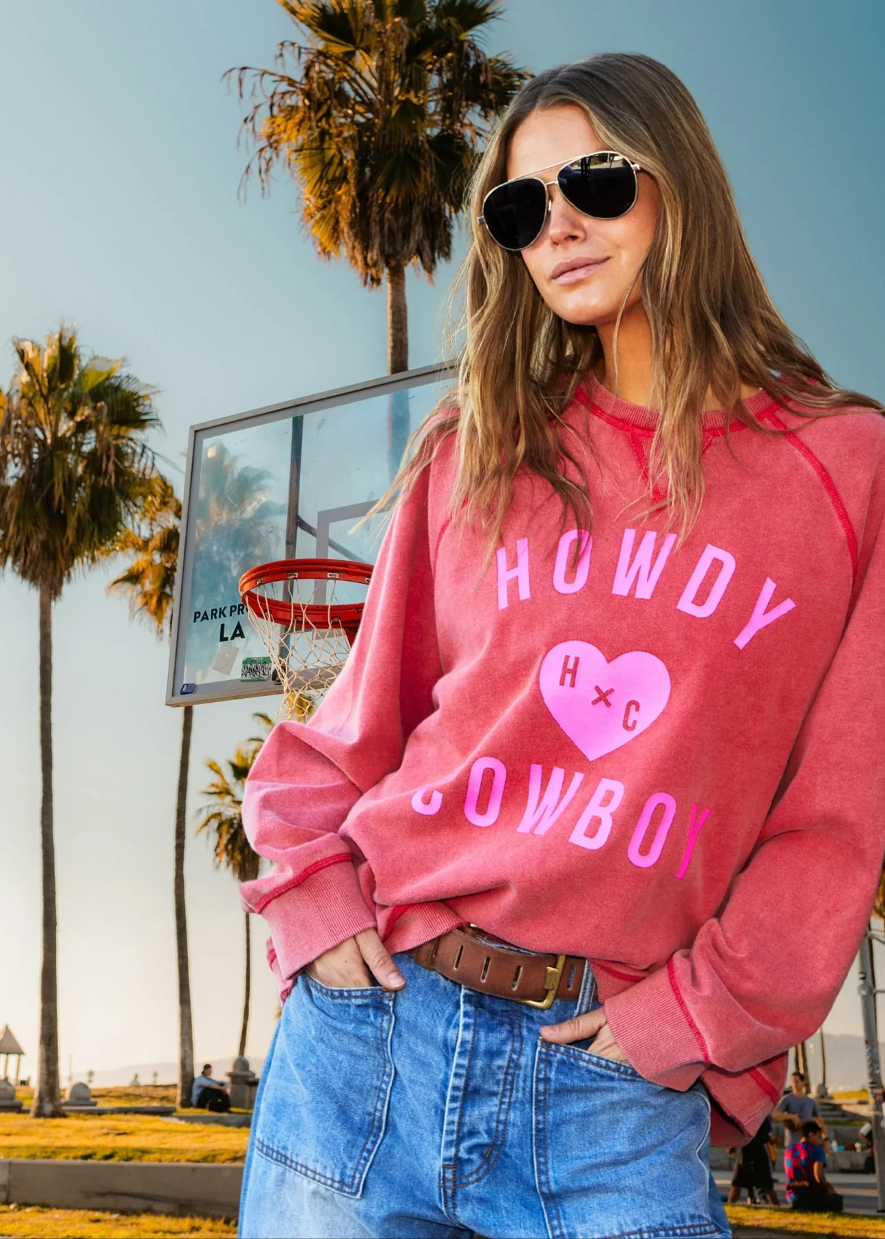 HAMMILL & CO Womens Howdy Cowboy Vintage Wash Sweat - Washed Red - Image 5
