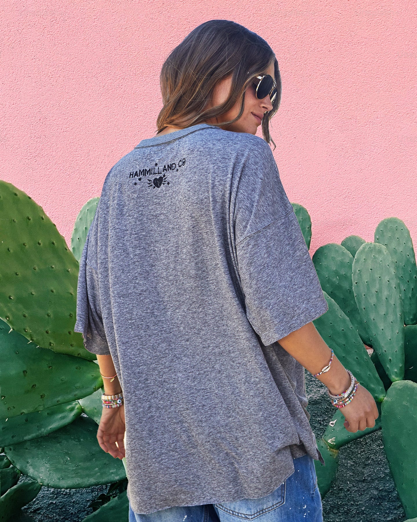 HAMMILL & CO Womens Mexican Fiesta Oversized Tee - Charcoal Marle - Image 5