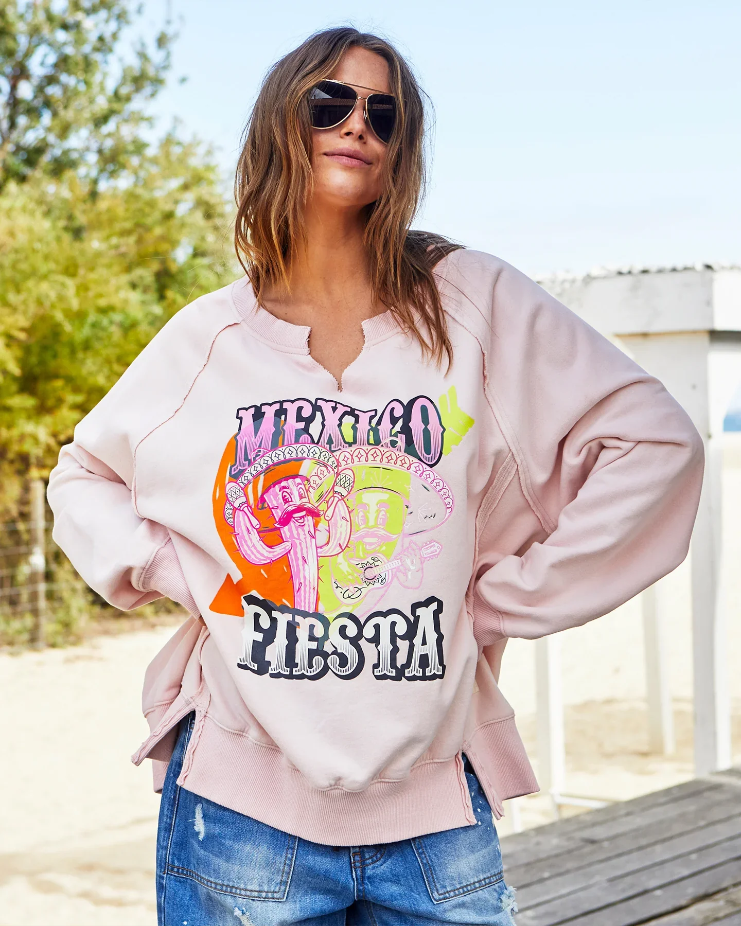 HAMMILL & CO Womens Mexican Fiesta Sweat - Vintage Pink - Image 5
